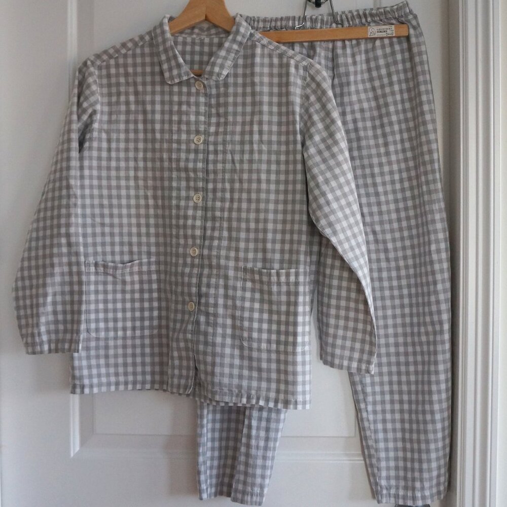 100% Cotton Grey Gingham Plaid Pajama set